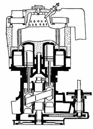 Четырехцилиндровый рядный двигатель Стирлинга с ромбическим кривошипно-шатунным механизмом