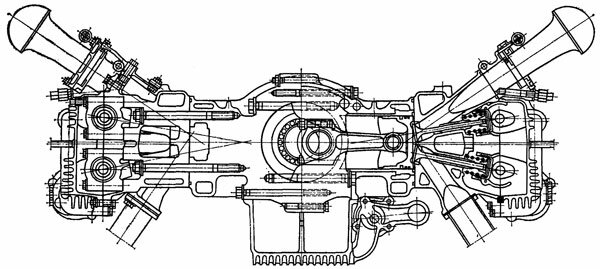 Бензиновый двигатель «Феррари» с камерой сгорания шатровой формы и малым углом между клапанами