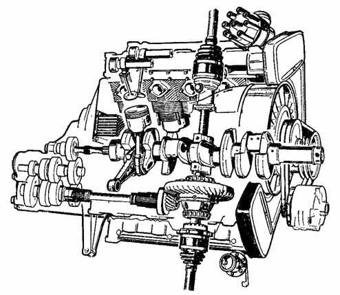 Двигатель, расположенный в задней части автомобиля в едином блоке с коробкой передач и главной передачей